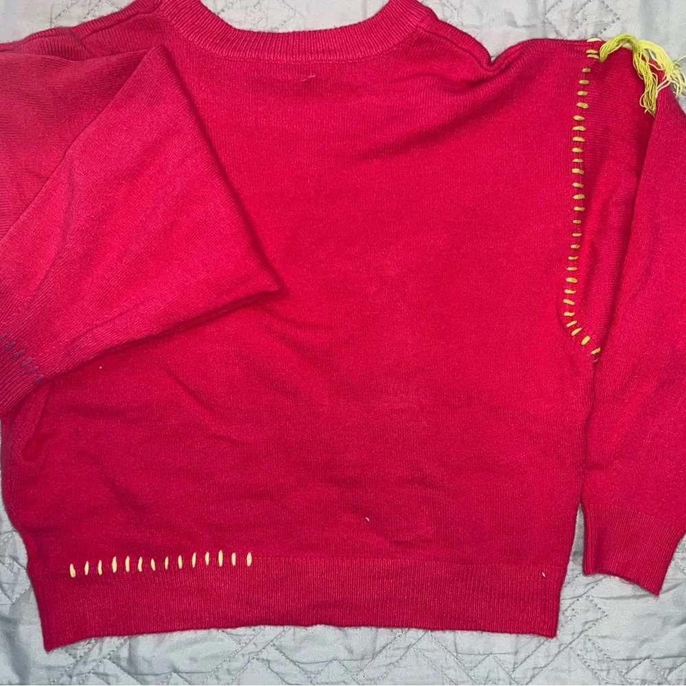 525 Embroidered Knit Cropped Sweater — Pink — Artsy Statement Top - Picture 4 of 6